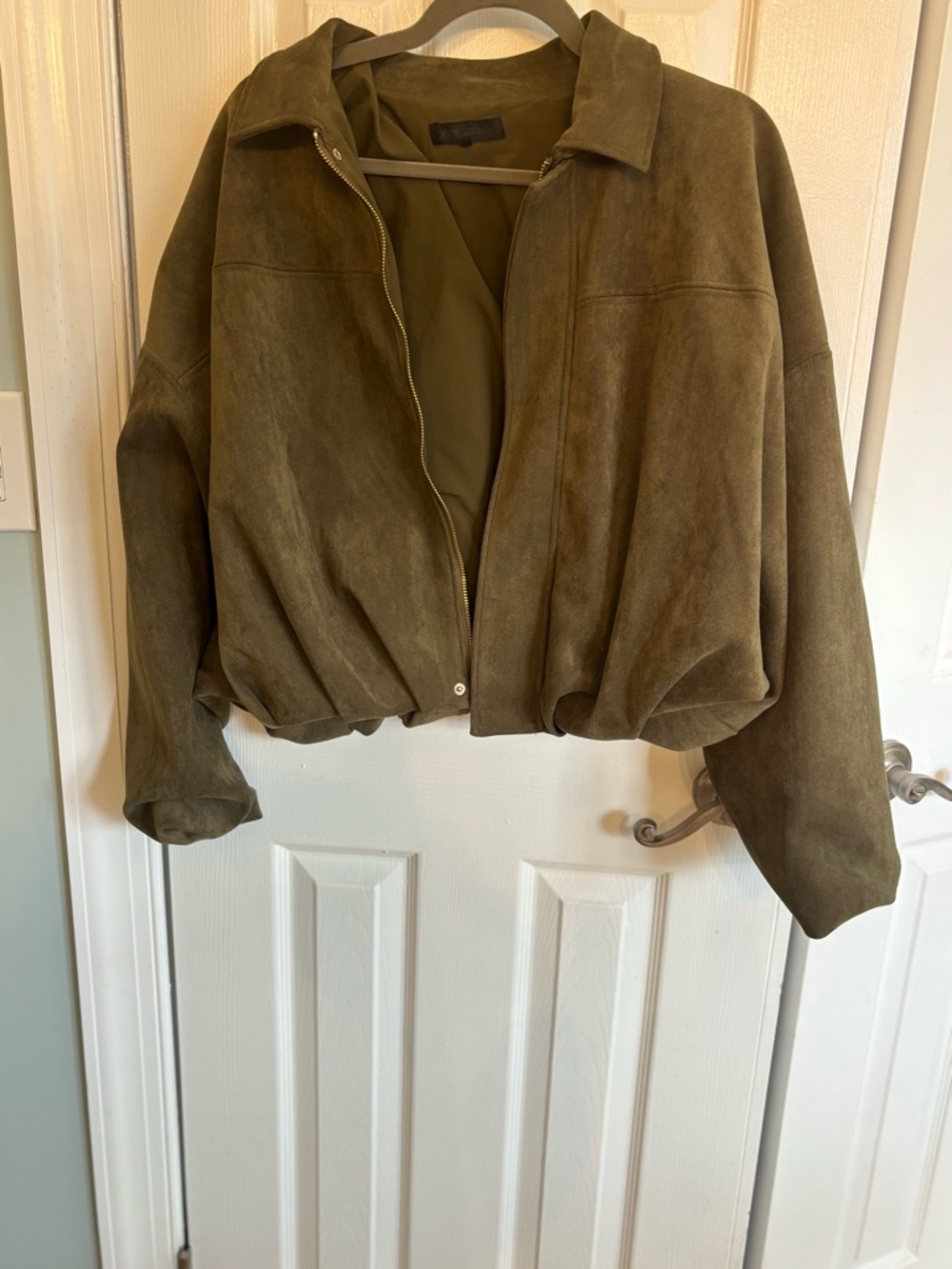 Zara Olive Suede Bomber Jacket - Women